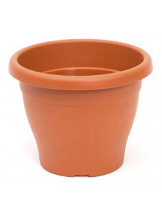 Maceta de plástico redonda marrón, 48,5 cm, 46 litros, modelo Mediterránea para plantas y flores con orificios inferiores, recip
