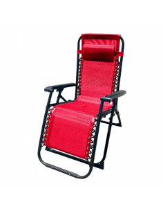Tradineur - Silla / Tumbona plegable de acero, reclinable, reposacabezas acolchado, tejido resistente. Color rojo. 90 x 66 x 108