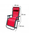 Tradineur - Silla / Tumbona plegable de acero, reclinable, reposacabezas acolchado, tejido resistente. Color rojo. 90 x 66 x 108