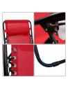 Tradineur - Silla / Tumbona plegable de acero, reclinable, reposacabezas acolchado, tejido resistente. Color rojo. 90 x 66 x 108
