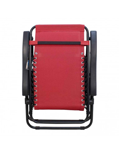 Tradineur - Silla / Tumbona plegable de acero, reclinable, reposacabezas acolchado, tejido resistente. Color rojo. 90 x 66 x 108