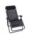 Tradineur - Silla / Tumbona plegable de acero, reclinable, reposacabezas acolchado, tejido resistente. Color Negro. 90 x 66 x 10