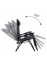 Tradineur - Silla / Tumbona plegable de acero, reclinable, reposacabezas acolchado, tejido resistente. Color Negro. 90 x 66 x 10