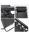Tradineur - Silla / Tumbona plegable de acero, reclinable, reposacabezas acolchado, tejido resistente. Color Negro. 90 x 66 x 10