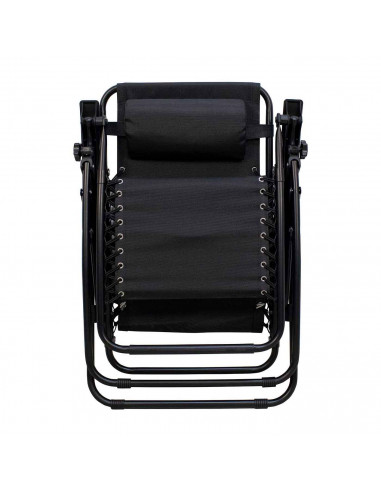 Tradineur - Silla / Tumbona plegable de acero, reclinable, reposacabezas acolchado, tejido resistente. Color Negro. 90 x 66 x 10