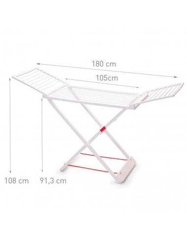 Tendedero plegable de resina con alas, blanco, 20 metros de espacio de tendido. Soporte para tender la ropa en interior o exteri