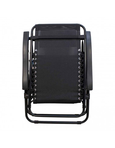 Tradineur - Silla / Tumbona plegable de acero, reclinable, reposacabezas acolchado, tejido resistente. Color Negro. 90 x 66 x 10