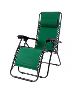 Tradineur - Silla / Tumbona plegable de acero, reclinable, reposacabezas acolchado, tejido resistente. Color verde. 90 x 66 x 10