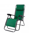 Tradineur - Silla / Tumbona plegable de acero, reclinable, reposacabezas acolchado, tejido resistente. Color verde. 90 x 66 x 10