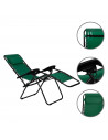 Tradineur - Silla / Tumbona plegable de acero, reclinable, reposacabezas acolchado, tejido resistente. Color verde. 90 x 66 x 10