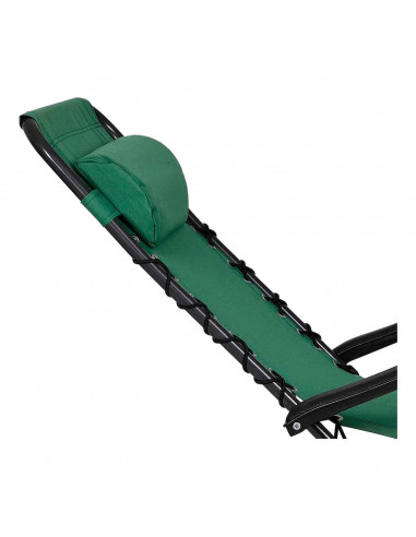 Tradineur - Silla / Tumbona plegable de acero, reclinable, reposacabezas acolchado, tejido resistente. Color verde. 90 x 66 x 10