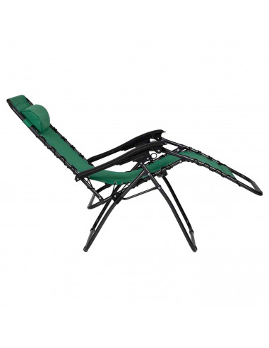 Tradineur - Silla / Tumbona plegable de acero, reclinable, reposacabezas acolchado, tejido resistente. Color verde. 90 x 66 x 10