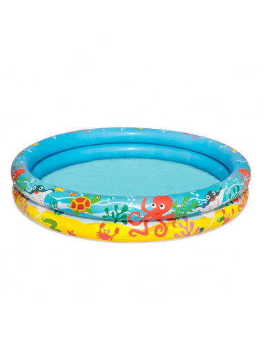 Tradineur - Piscina hinchable infantil de 2 aros, vinilo resistente, válvula de seguridad. Incluye: Piscina, pelota y flotador.