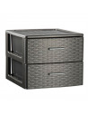 Plastic Forte - Cajonera de ordenación Rattan de plástico, 2 cajones, efecto mimbre 31,5 x 39,5 x 36,5 cm, gris antracita. Torre