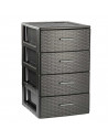 Tradineur - Cajonera de ordenación Rattan, plástico, 4 cajones, efecto mimbre, torre almacenaje, fabricada en España (Gris antra