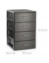 Tradineur - Cajonera de ordenación Rattan, plástico, 4 cajones, efecto mimbre, torre almacenaje, fabricada en España (Gris antra