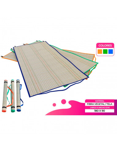 Tradineur - Esterilla de playa con asa, fibra vegetal, enrollable, reutilizable, ligera y resistente, picnic, acampada, camping,