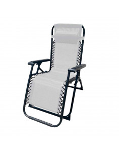 Tradineur - Silla / Tumbona plegable de acero, reclinable, reposacabezas acolchado, tejido resistente. Color Gris. 90 x 66 x 108