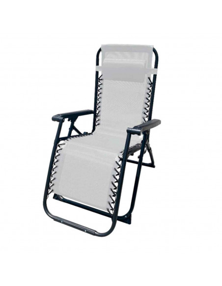Tradineur - Silla / Tumbona plegable de acero, reclinable, reposacabezas acolchado, tejido resistente. Color Gris. 90 x 66 x 108