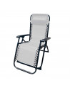 Tradineur - Silla / Tumbona plegable de acero, reclinable, reposacabezas acolchado, tejido resistente. Color Gris. 90 x 66 x 108