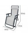 Tradineur - Silla / Tumbona plegable de acero, reclinable, reposacabezas acolchado, tejido resistente. Color Gris. 90 x 66 x 108