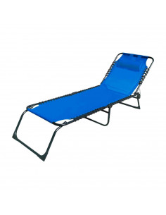 Tradineur - Silla / Tumbona plegable de acero, reclinable, reposacabezas acolchado, tejido resistente. Color Azul. 190 x 58 x 27