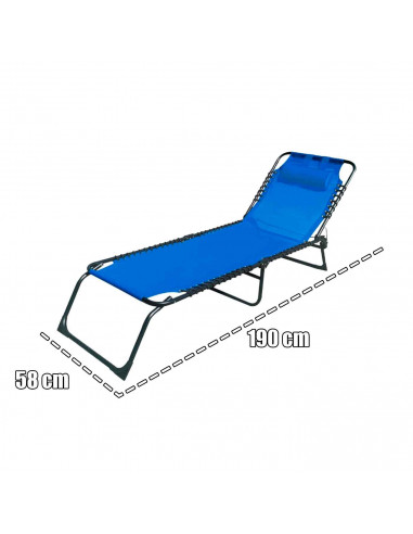 Tradineur - Silla / Tumbona plegable de acero, reclinable, reposacabezas acolchado, tejido resistente. Color Azul. 190 x 58 x 27
