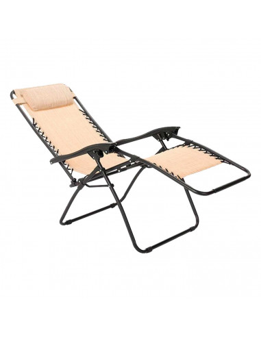 Tradineur - Silla / Tumbona plegable de acero, reclinable, reposacabezas acolchado, tejido resistente. Color Beige. 90 x 66 x 10