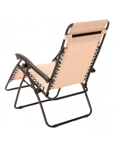 Tradineur - Silla / Tumbona plegable de acero, reclinable, reposacabezas acolchado, tejido resistente. Color Beige. 90 x 66 x 10