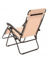 Tradineur - Silla / Tumbona plegable de acero, reclinable, reposacabezas acolchado, tejido resistente. Color Beige. 90 x 66 x 10