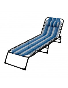 Tradineur - Silla / Tumbona plegable de acero, reclinable, tejido Oxford, tejido resistente. Color azul rayado. 58 x 27 x 190 cm