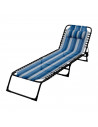 Tradineur - Silla / Tumbona plegable de acero, reclinable, tejido Oxford, tejido resistente. Color azul rayado. 58 x 27 x 190 cm