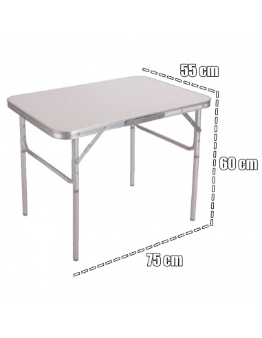 Tradineur - Mesa plegable de aluminio, sistema de fijación, incluye asa, tejido resistente. Color Surtido. 60 x 75 x 55 cm.