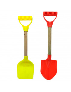Tradineur - Set de palas de playa, Fabricado en madera y plástico, 2 palas de distinto color. Color surtido. 39 cm longitud.