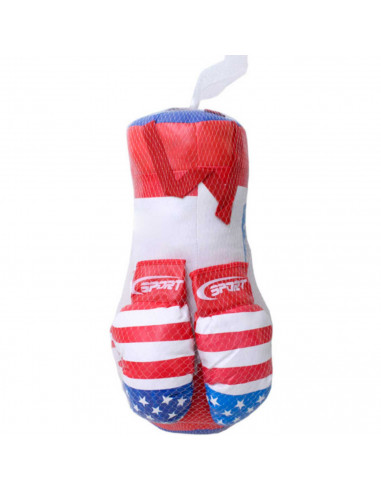 Tradineur - Saco de boxeo, incluye guantes, diseño de bandera de los Estados Unidos, juguete para niños, 33 x 12 cm