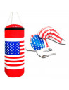 Tradineur - Saco de boxeo, incluye guantes, diseño de bandera de los Estados Unidos, juguete para niños, 33 x 12 cm