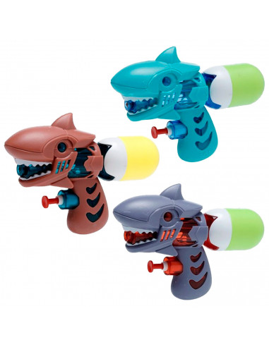 Tradineur - Pistola de agua a presión - Fabricado en Plástico - Diseño tiburón - Incluye cámara de agua - 11 x 15 x 4,5 cm - Col