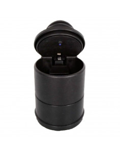 Cenicero para coche de plástico negro 8 x 7 cm con tapa y luz, bote, recipiente para cigarros, uso en automóvil, resistente y du
