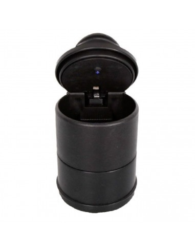 Cenicero para coche de plástico negro 8 x 7 cm con tapa y luz, bote, recipiente para cigarros, uso en automóvil, resistente y du