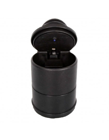 Cenicero para coche de plástico negro 8 x 7 cm con tapa y luz, bote, recipiente para cigarros, uso en automóvil, resistente y du