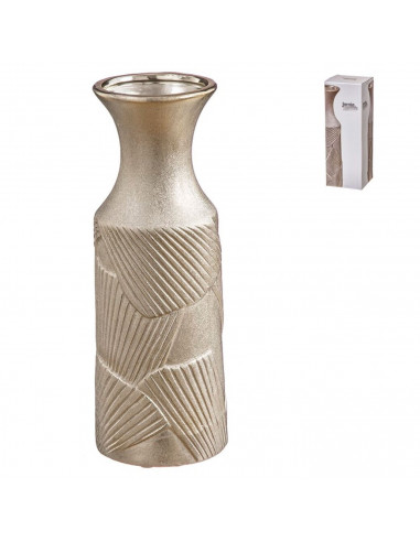 Tradineur - Jarrón de cerámica con relieves, florero elegante y minimalista, recipiente para flores, decoración del hogar, 30 x