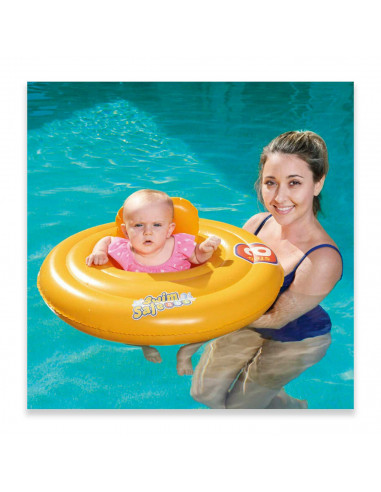 Tradineur - Flotador hinchable para bebes, 4 camaras de aire,vinilo resistente, incluye soporte para neonatos, 69 cm de diametro