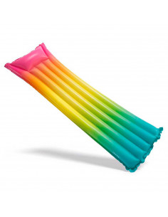 Tradineur - Colchoneta hinchable arcoiris, 2 cámaras de aire, vinilo resistent. Ideal para verano, disfruta de la piscina y play