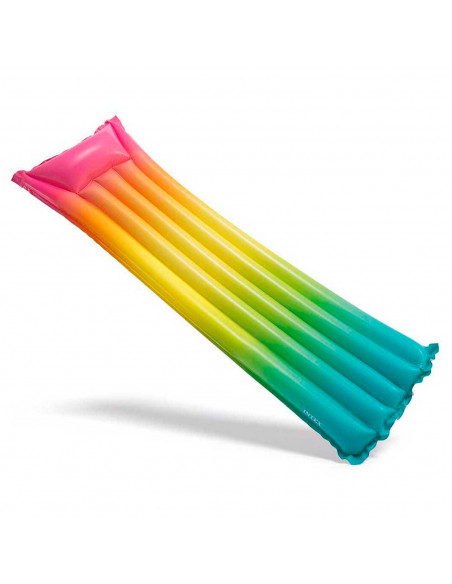 Tradineur - Colchoneta hinchable arcoiris, 2 cámaras de aire, vinilo resistent. Ideal para verano, disfruta de la piscina y play