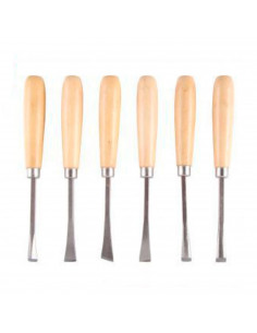 Set de 6 piezas de hierro y madera  para esculpir de 16 x 1,5 cm. Conjunto de herraminetas para realizar labores de esculpiminet