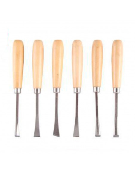 Set de 6 piezas de hierro y madera  para esculpir de 16 x 1,5 cm. Conjunto de herraminetas para realizar labores de esculpiminet