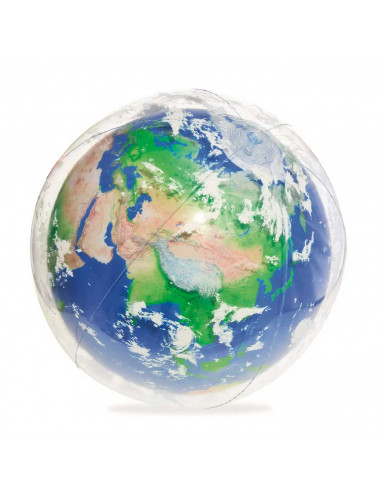 Tradineur - Pelota hinchable con diseño del planeta tierra para playa o piscina, válvula de seguridad, diámetro 61 cm.