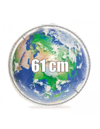 Tradineur - Pelota hinchable con diseño del planeta tierra para playa o piscina, válvula de seguridad, diámetro 61 cm.