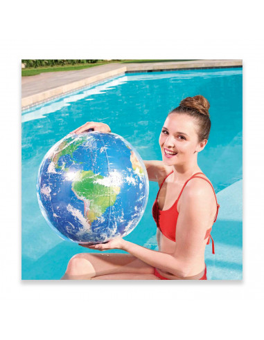 Tradineur - Pelota hinchable con diseño del planeta tierra para playa o piscina, válvula de seguridad, diámetro 61 cm.
