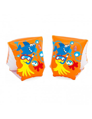 Tradineur - Manguitos infantiles de peces, piscina, vinilo resistente. Para niños de 3 - 6 años. 23 x 15 cm